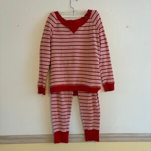Victorias Secret Red Pink Striped Thermal Pajama Set Womens Medium Waffle Knit